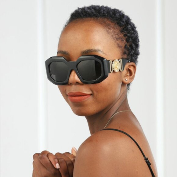 Versace Men Sunglasses Black Grey Irregular Oversized  display picture 3
